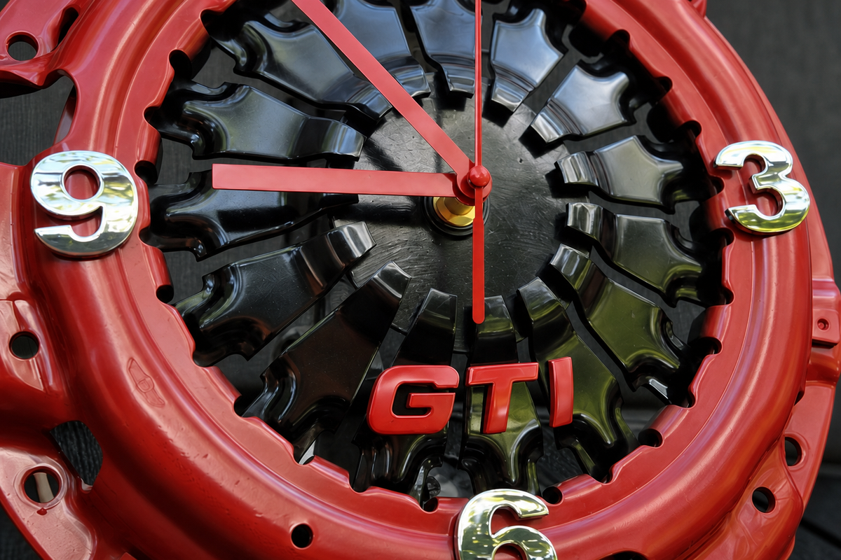 A piros GTI kuplungóra részletei közelről